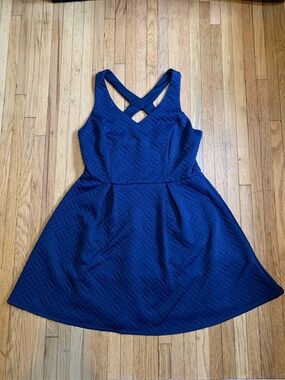 Emerald Sundae Navy Quilted A-line Dress with a Strappy Back With Open X-Back